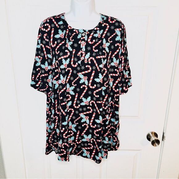 Modcloth Winning Them Over Short Sleeve Holiday Top Black Candy Cane 1X NWT - Picture 3 of 11
